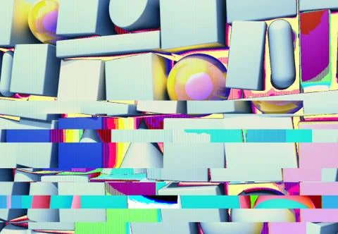 Abstract background with 3d figures and glitch effect Stock Illustration