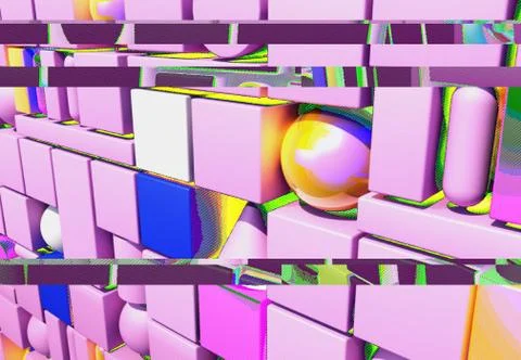 Abstract background with 3d figures and glitch effect Stock Illustration