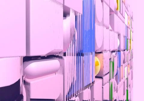 Abstract background with 3d figures and glitch effect. 3D illustration Stock Illustration