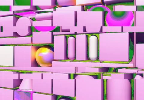 Abstract background with 3d figures and glitch effect Stock Illustration