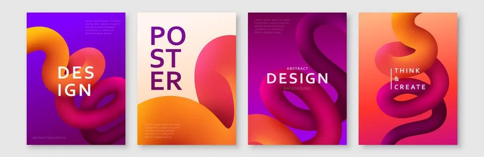 Abstract background with 3d fluid dynamic shapes and vibrant gradients. Moder Stock Illustration