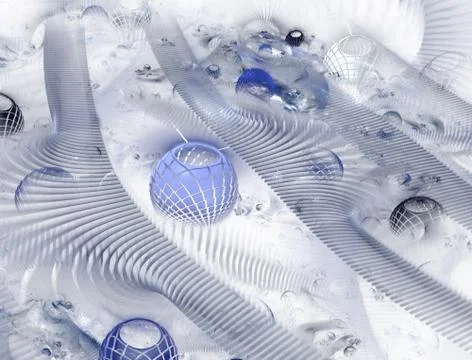 Abstract Background - 3d forms with flowing wire and grid design softly illum Stock Illustration