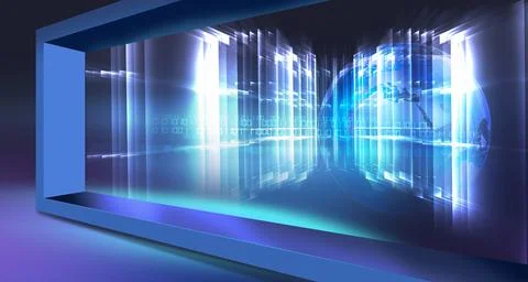 Abstract background with 3d frame and light effect on earth globe concept s.. Stock Illustration