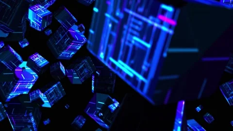 Abstract background 3D futuristic cyber objects, data pieces fluctuating Stock Footage 155503090