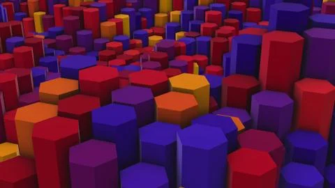 Abstract background of 3d hexagons similar to colored pencils. 3d rendering Stock Illustration