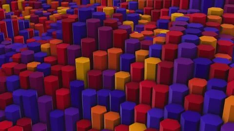 Abstract background of 3d hexagons similar to colored pencils. 3d rendering Stock Illustration