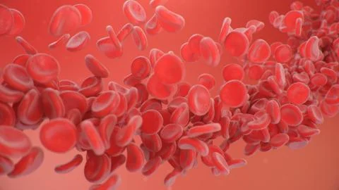 Abstract background 3d illustration of red blood cells. The flow of blood in a Stock Illustration
