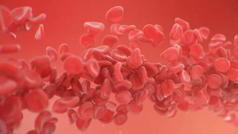 Abstract background 3d illustration of red blood cells. The flow of blood in a Stock Illustration
