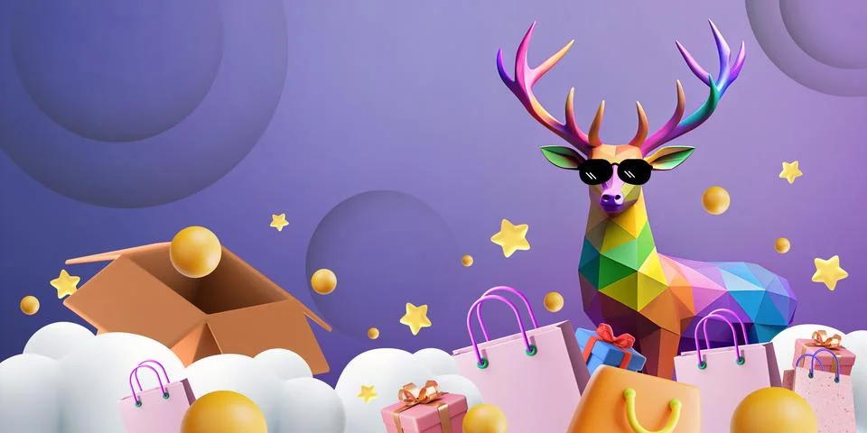 Abstract Background. 3D Low poly of rainbow deer in the concept of LGBTQ pride Stock Illustration