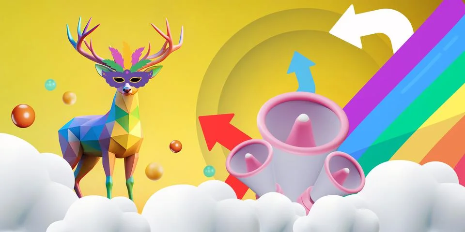 Abstract Background. 3D Low poly of a masked rainbow deer in LGBTQ love concept Stock Illustration