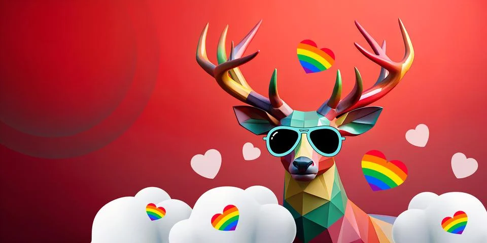 Abstract Background. 3D Low poly of rainbow deer in LGBTQ love concept 스톡 일러스트