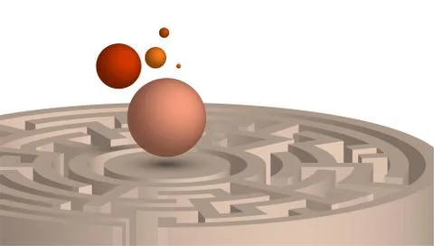 Abstract background with 3D maze, labyrinth and spheres flying inside Stock-Illustration