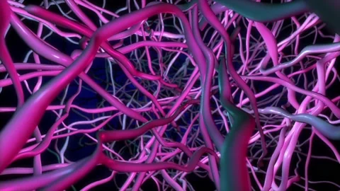 Abstract background 3D moving through organic tangled vessel fibre structure Vidéo 154312631