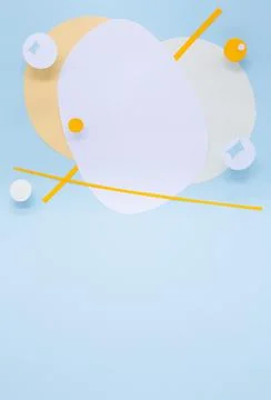 Abstract background with 3D paper elements in blue, white, beige. Copy space Foto stock