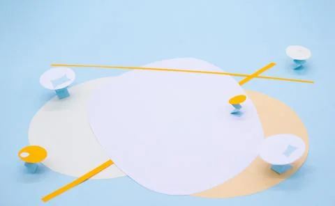 Abstract background with 3D paper elements in blue, white, beige. Copy space Stock Photos