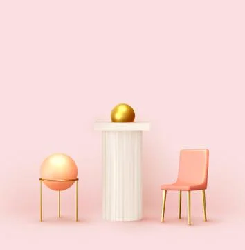Abstract background with 3d realistic objects design. Interior art installati Illustrazione stock