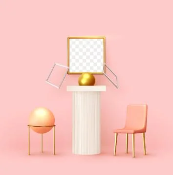 Abstract background with 3d realistic objects design. Interior art installati Illustrazione stock