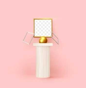 Abstract background with 3d realistic objects design. Interior art installati Illustrazione stock