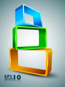 Abstract background with 3D rectangle boxes in blue, green and orange color.. Stock Illustration