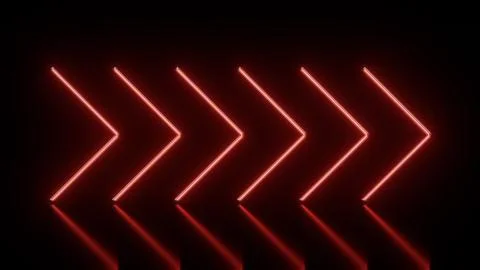 Abstract background 3d render of glowing neon arrows in red on reflecting floor. Illustrazione stock