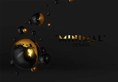 Abstract background with 3d spheres. Realistic group balls of black and gold  Stock Illustration
