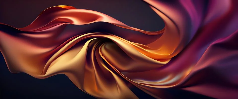 Abstract Background with 3D Wave Bright Gold and Purple Gradient Silk Fabric Stock Illustration