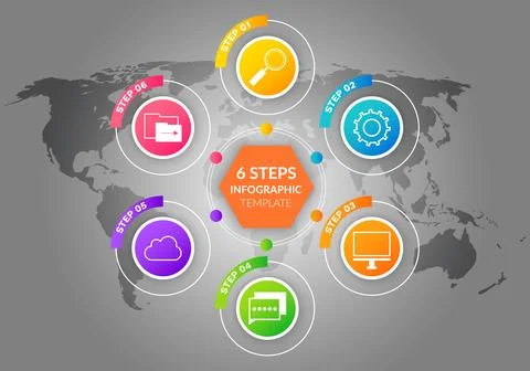Abstract background with 6 steps, parts, options, processes, infographic Stock Illustration