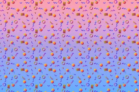 Abstract background with 80s memphis geometics style pattern and vibrant psyc Stock Illustration