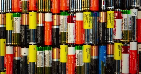 Abstract background of the AAA batteries. 4K ProRes422HQ. Video stock 148128312