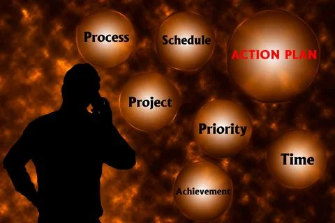 Abstract background with ACTION PLAN concept. Thinking, Success and Creativit Stock Illustration