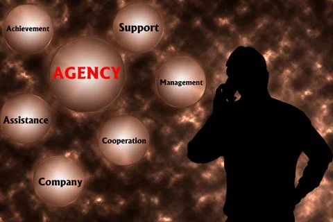 Abstract background with AGENCY concept. Thinking, Success and Creativity. 3d Stock Illustration