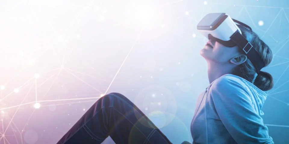 Abstract background and technology.Metaverse technology concept in digital world Stock Photos