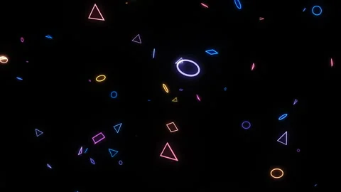 Abstract background animation of 3D neon shapes circles, triangles and squares Stock Footage 253021114