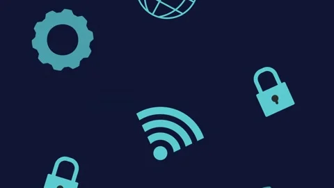 Abstract background animation featuring floating technological icons like w.. Stock Footage 339256907