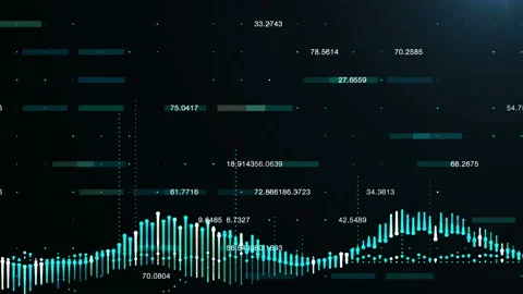 Abstract background with animation of growing charts and flowing counters of Stock Footage 91475192