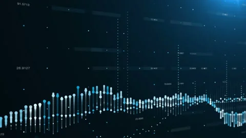Abstract background with animation of growing charts and flowing counters of Stock Footage 100197640