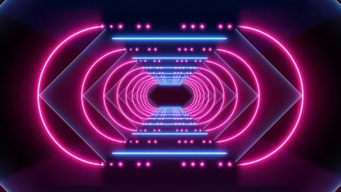 Abstract background animation neon glow geometry light forms tunnel loop Stock Footage 126891296
