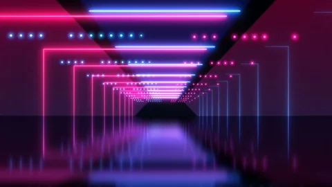 Abstract background animation neon glow light forms tunnel reflection floor loop Stock Footage 126891307
