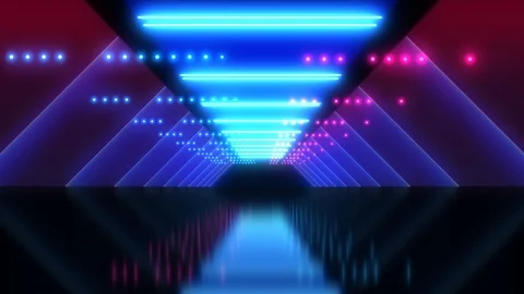 Abstract background animation neon glow light forms tunnel reflection floor loop Stock Footage 126891320