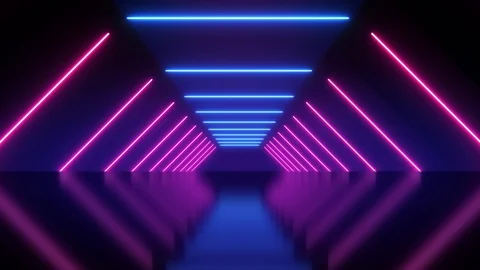 Abstract background animation neon glow light forms tunnel reflection floor loop Stock Footage 126891771