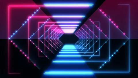 Abstract background animation neon glow light forms tunnel reflection floor loop Stock Footage 126892624