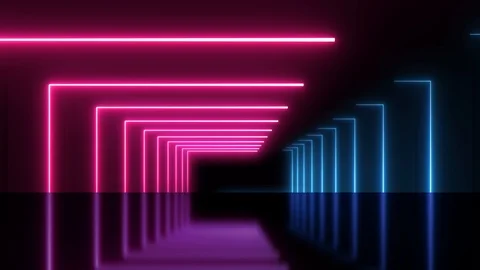 Abstract background animation neon glow light forms tunnel reflection floor loop Stock Footage 126894899