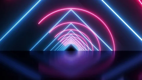 Abstract background animation neon glow light forms tunnel reflection floor loop Stock Footage 126895123