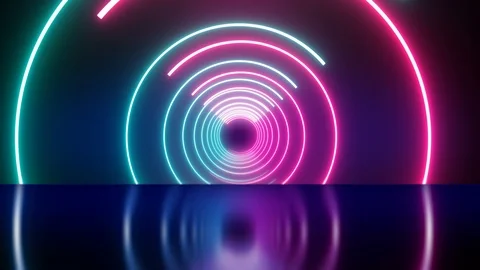 Abstract background animation neon glow light forms tunnel reflection floor loop Stock Footage 126895126