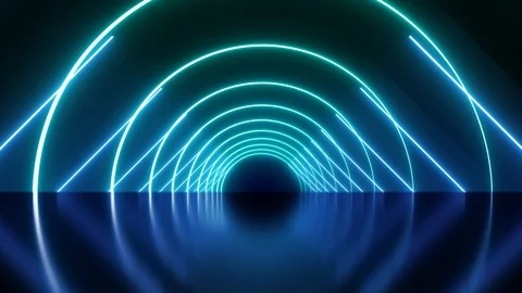 Abstract background animation neon glow light forms tunnel reflection floor loop Stock Footage 126895131