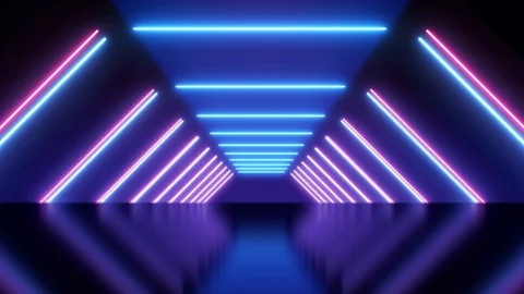 Abstract background animation neon glow light forms tunnel reflection floor loop Stock Footage 126895132
