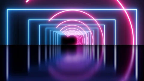 Abstract background animation neon glow light forms tunnel reflection floor loop Stock Footage 126895134