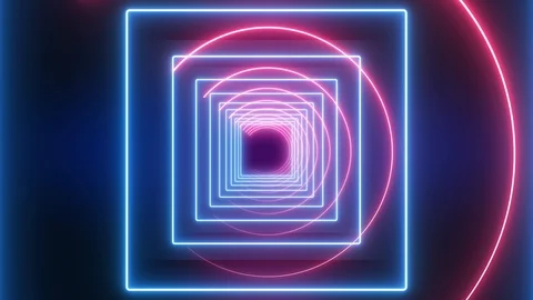 Abstract background animation neon glow light forms tunnel reflection floor loop Stock Footage 126895135