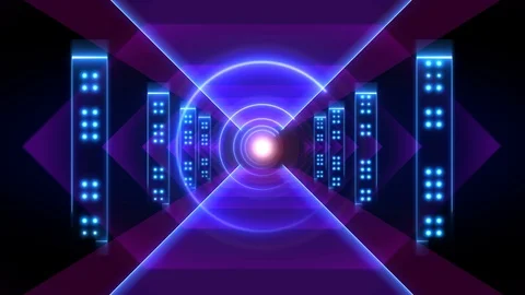 Abstract background animation neon glow geometry light forms tunnel loop Stock Footage 127645311