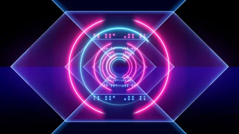 Abstract background animation neon glow geometry light forms tunnel loop Stock Footage 127645457